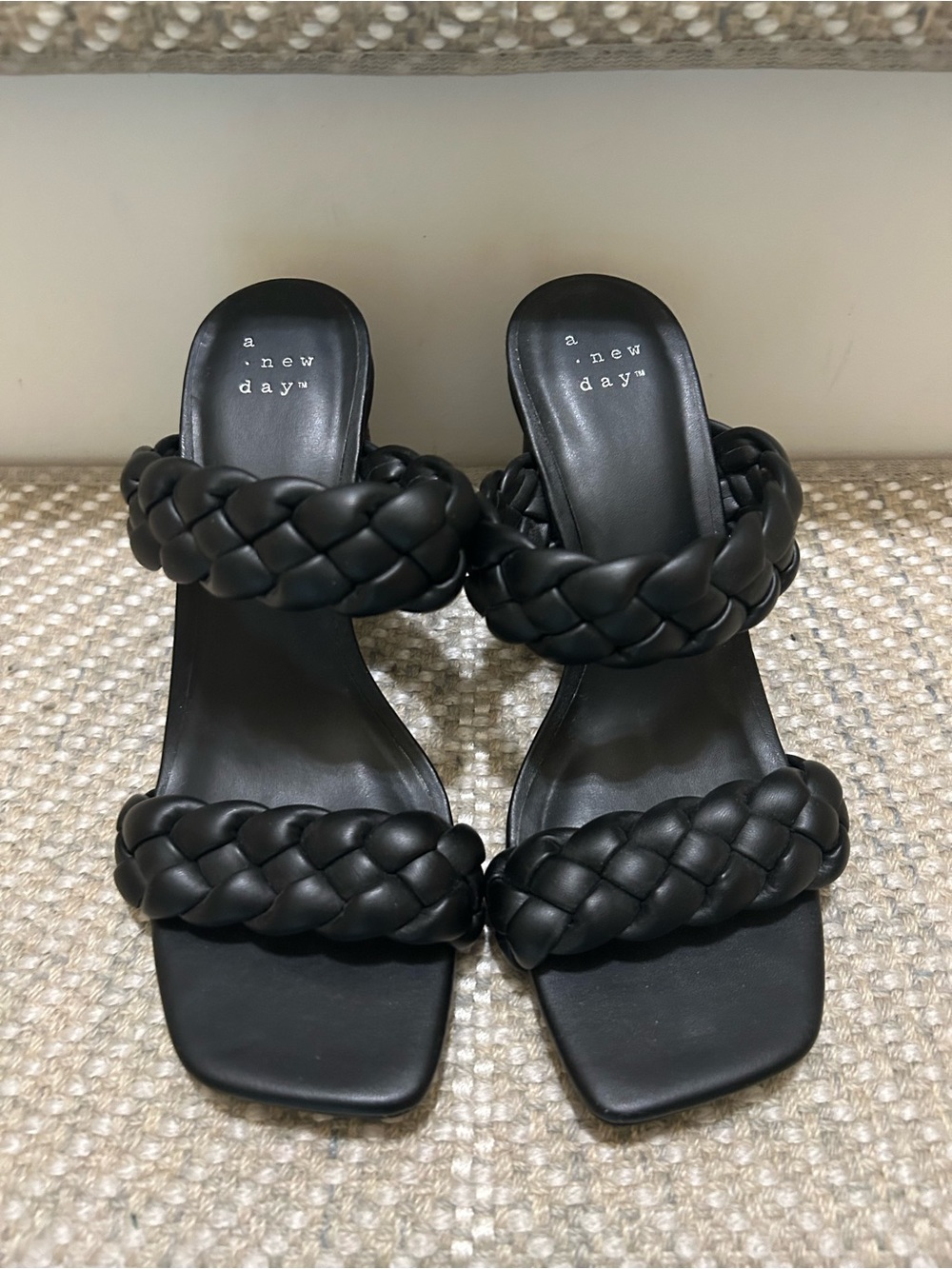 a new day Black Braided Double-Strap Slide Heels